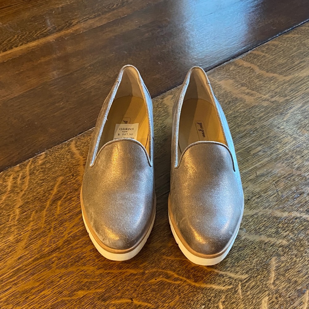 Paul Green Metallic Silver Platform Slip-On Loafers